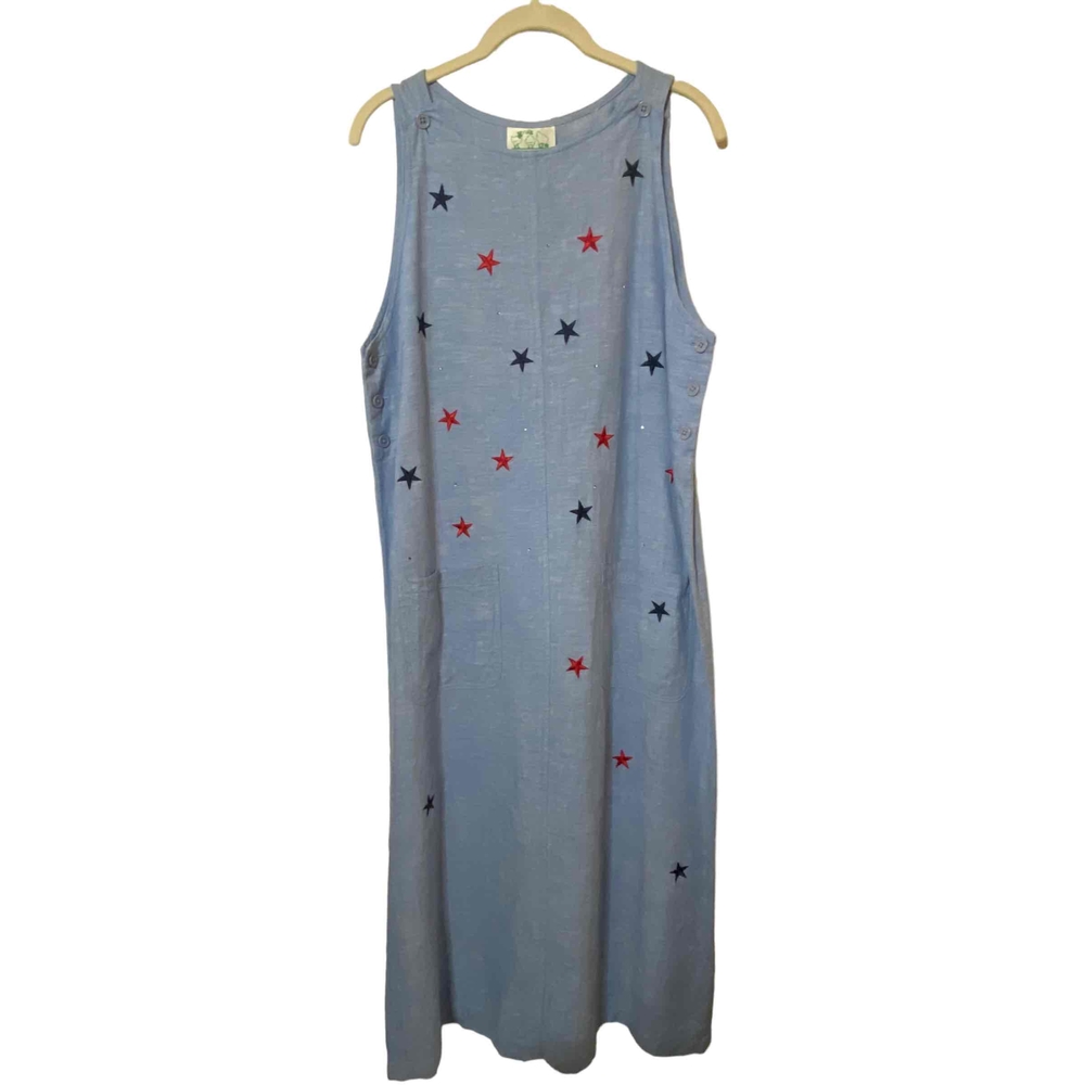 Quacker Factory Womens Blue Sleeveless Long Denim Star‎ Dress Size S